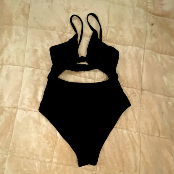 Simons front knot black one piece bathing suit - Picture 2 of 3